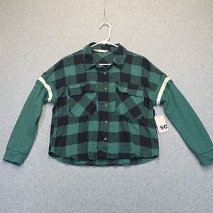 SO Women's Green and Black Plaid Button Down Shirt